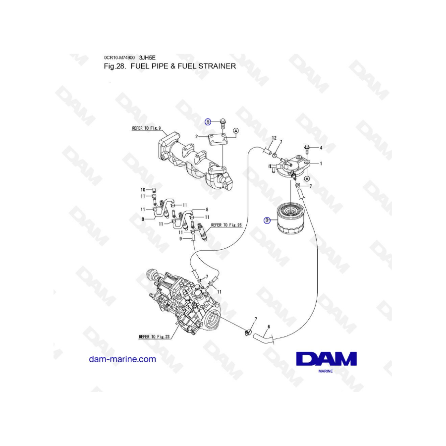 Yanmar 3JH5E - FUEL PIPE & FUEL STRAINER