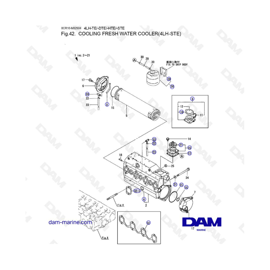Yanmar 4LH-HTE - ENFRIADOR DE AGUA DULCE