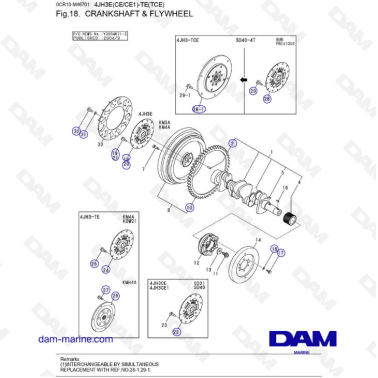 Yanmar 4JH3-E - CRANKSHAFT & FLYWHEEL