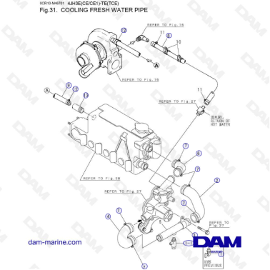 Yanmar 4JH3-E - COOLING FRESH WATER PIPE