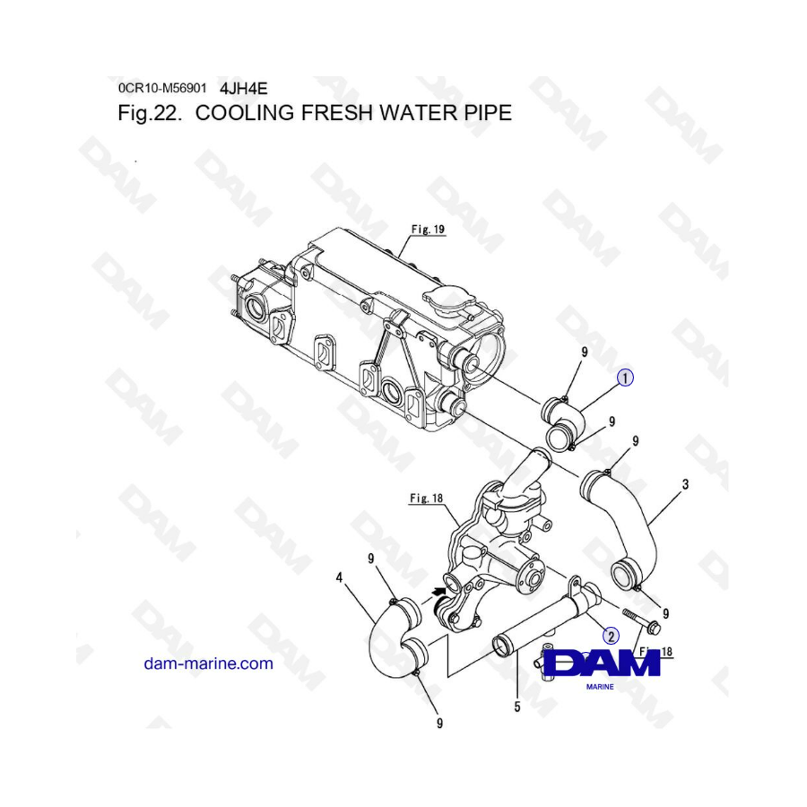 Yanmar 4JH4-E - TUBERÍA DE AGUA DULCE DE REFRIGERACIÓN