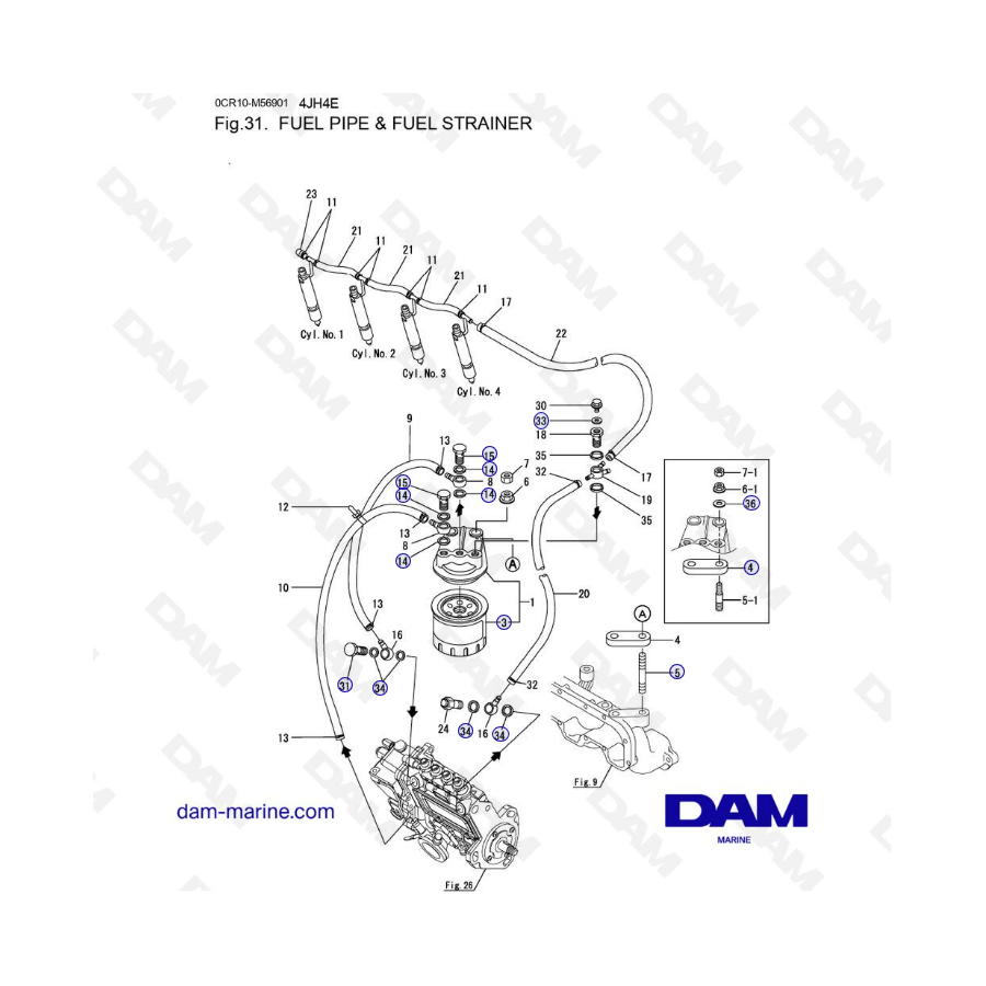 Yanmar 4JH4-E - FUEL PIPE & FUEL STRAINER