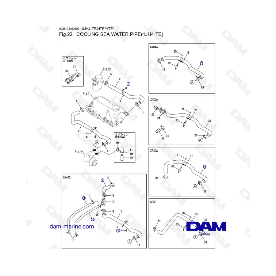 Yanmar 4JH4-TE - TUBERÃA DE REFRIGERACIÃ“N DE AGUA DE MAR