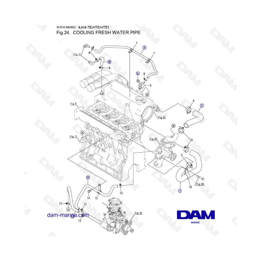 Yanmar 4JH4-TE - COOLING FRESH WATER PIPE