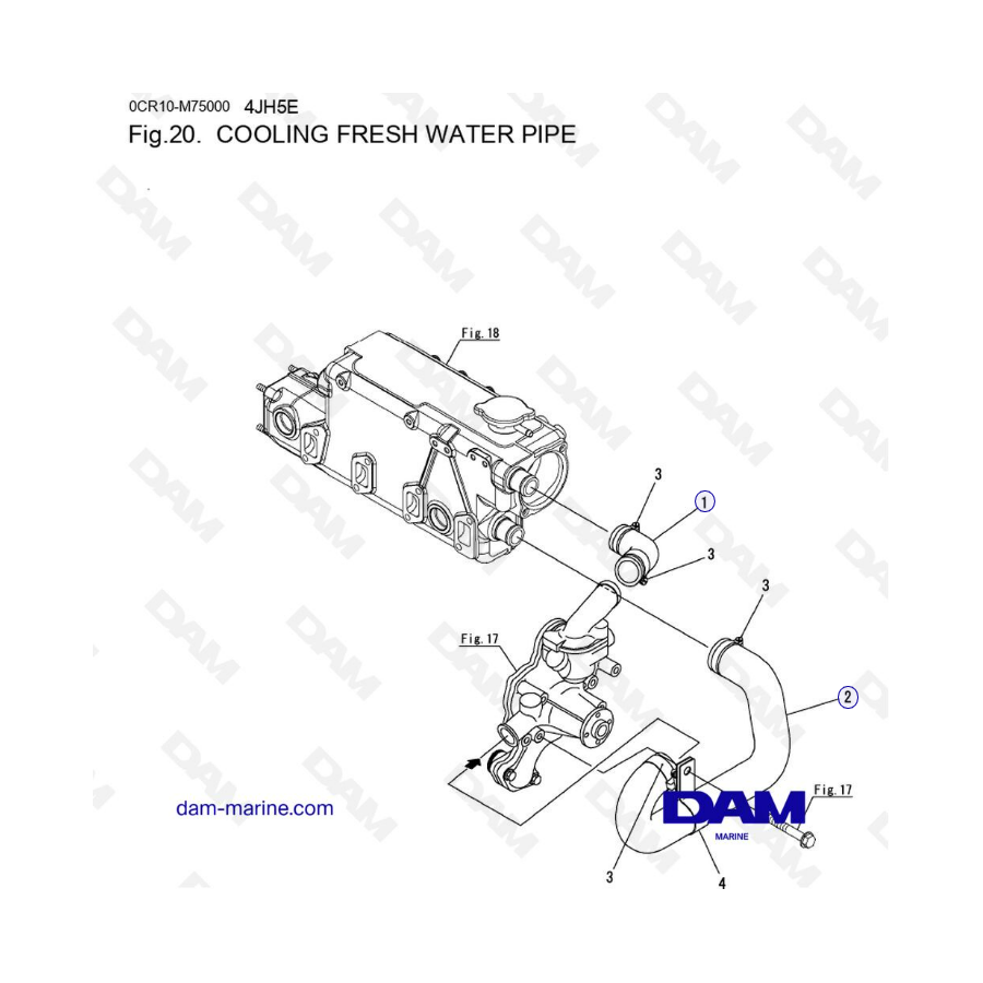 Yanmar 4JH5-E - TUBERÍA DE AGUA DULCE DE REFRIGERACIÓN