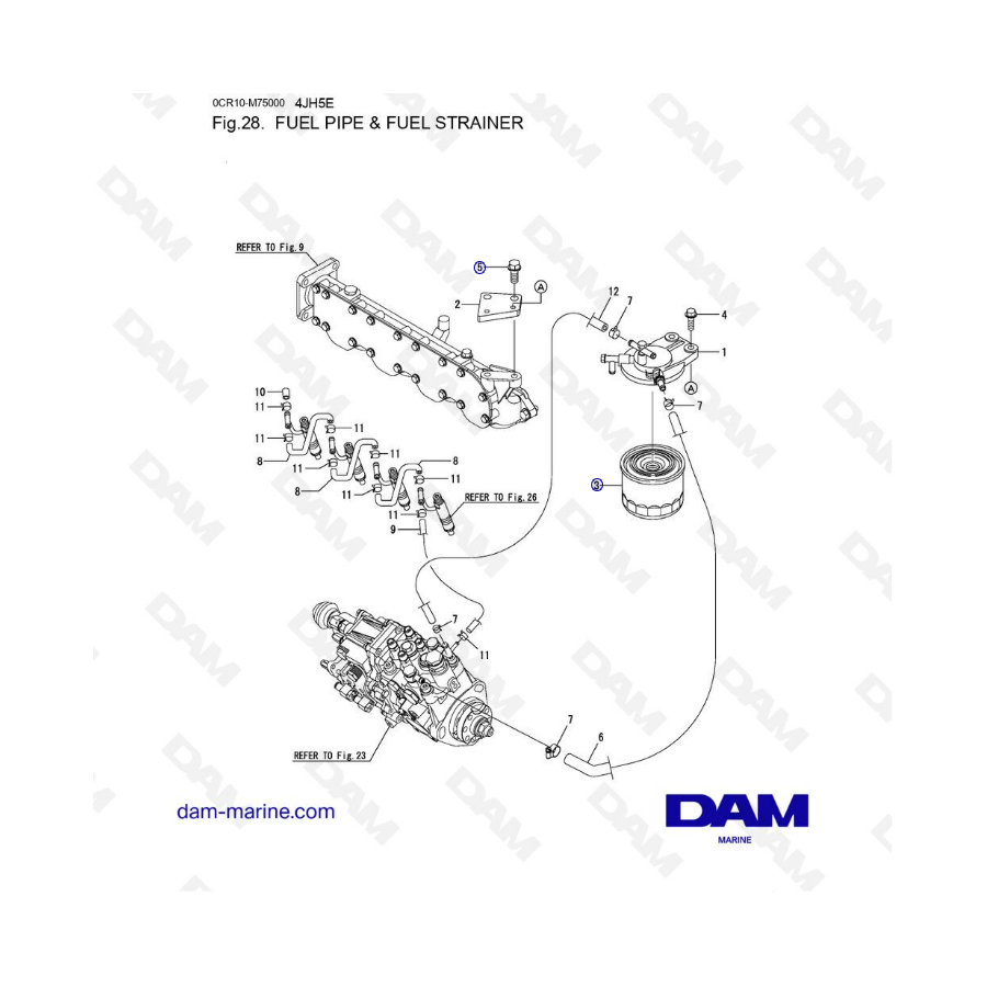 Yanmar 4JH5-E - TUBERÍA DE COMBUSTIBLE Y COLADOR DE COMBUSTIBLE