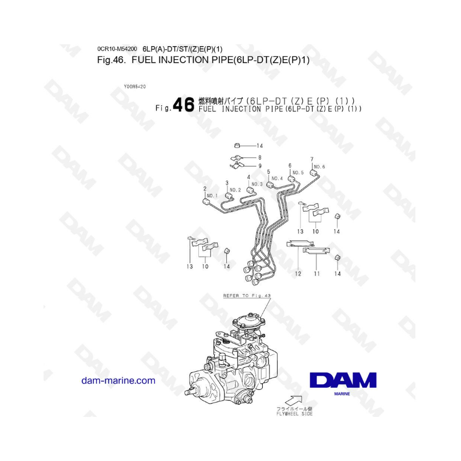 Yanmar 6LP-DTE - FUEL INJECTION PIPE Yanmar 6LP-DTE - FUEL INJECTION PIPE