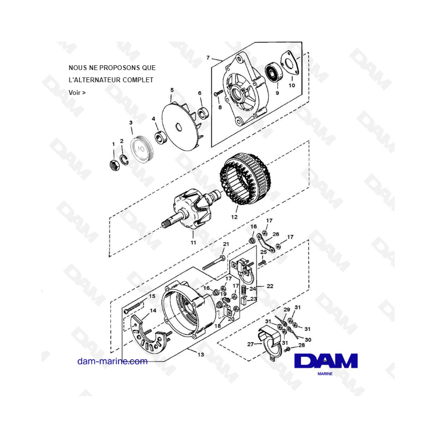 EXPLODED VIEW - MERCRUISER 4.3L (GEN 2) GM262 V6 - 1996 - ALTERNATOR