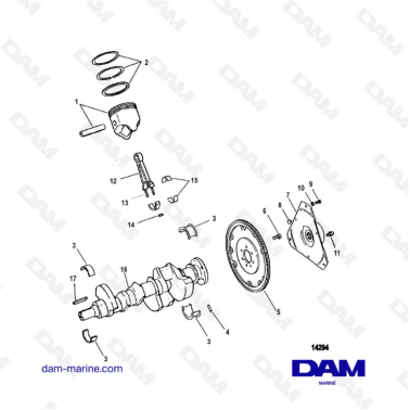 VUE ECLATEE - MERCRUISER 4.3L (GEN 2) GM262 V6 - 1996 - CRANKSHAFT & PISTONS