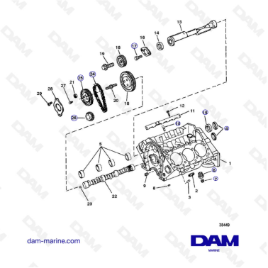 VUE ECLATEE - MERCRUISER 4.3L (GEN 2) GM262 V6 - 1996 - CYLINDER BLOCK