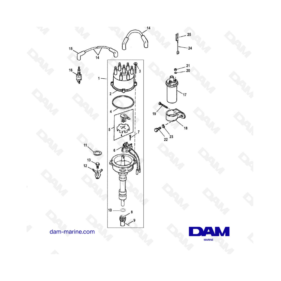 VISTA DE DESPIECE - MERCRUISER 4.3L (GEN 2) GM262 V6 - 1996 - Distribuidor