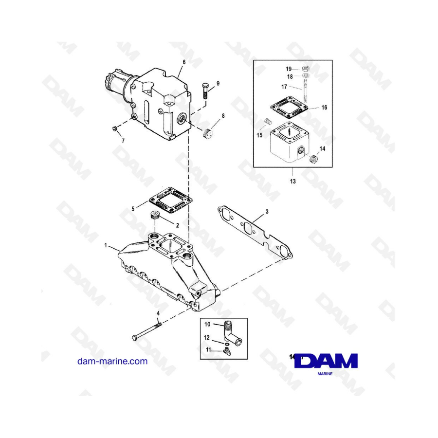 VISTA DE DESPIECE - MERCRUISER 4.3L (GEN 2) GM262 V6 - 1996 - Colector de Escape 