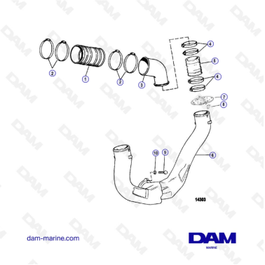 VUE ECLATEE - MERCRUISER 4.3L (GEN 2) GM262 V6 - 1996 - Exhaust system