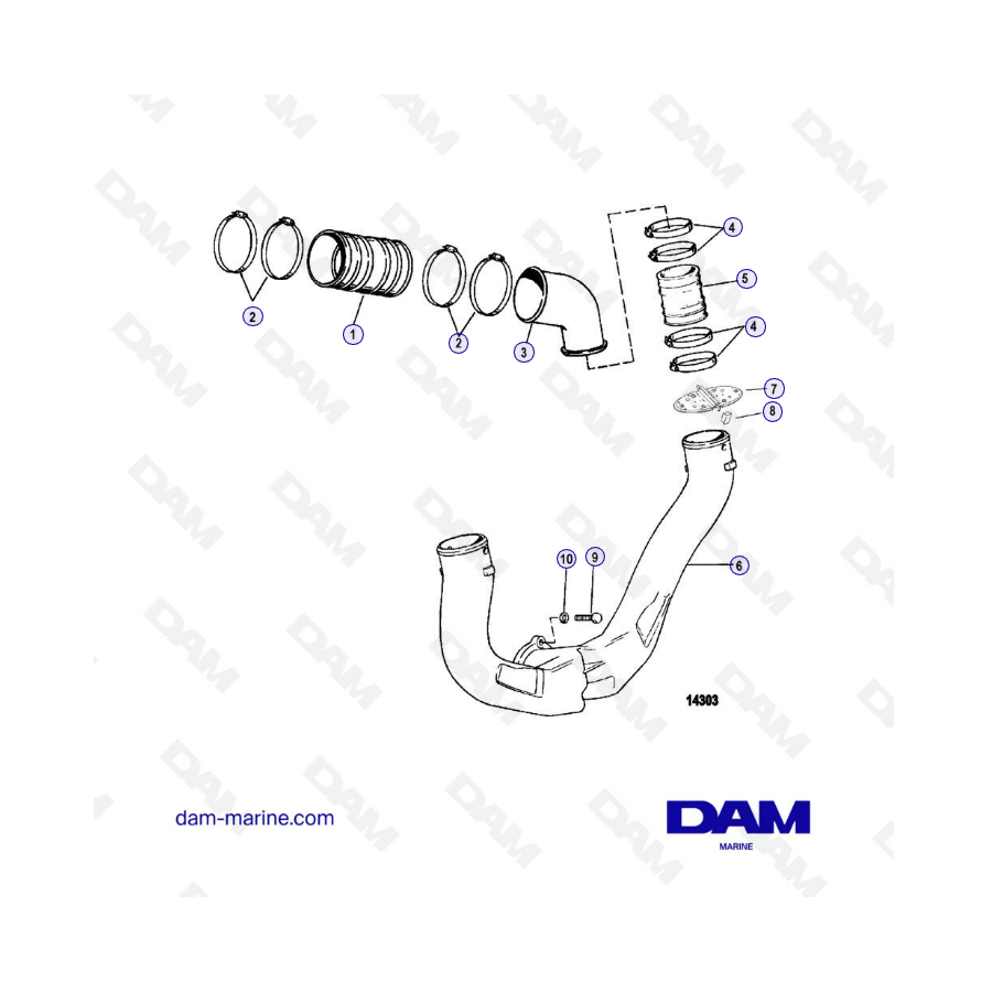VISTA DESCUBIERTA - MERCRUISER 4.3L (GEN 2) GM262 V6 - 1996 - Sistema de escape 