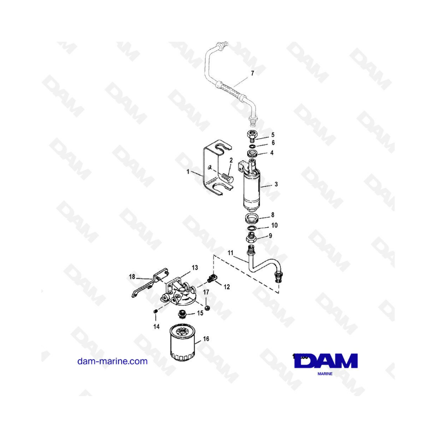 VISTA DE DESPIECE - MERCRUISER 4.3L (GEN 2) GM262 V6 - 1996 - BOMBA DE COMBUSTIBLE