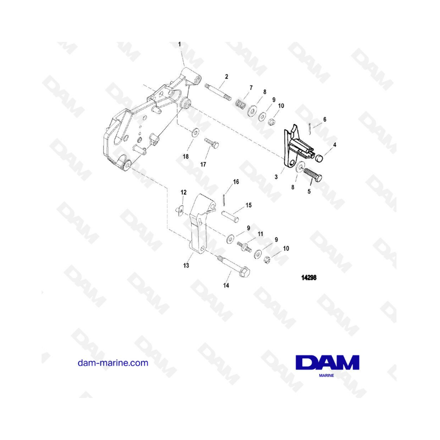 VISTA DE DESPIECE - MERCRUISER 4.3L (GEN 2) GM262 V6 - 1996 - SOPORTE DE CAMBIOS (BRAVO)