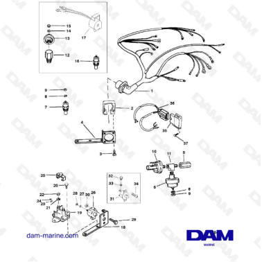 VUE ECLATEE - MERCRUISER 4.3L (GEN 2) GM262 V6 - 1996 - Wiring harness and electrical components