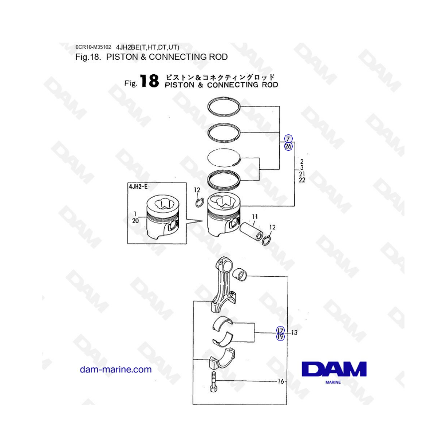 Yanmar 4JH2 - PISTON & CONNECTING ROD