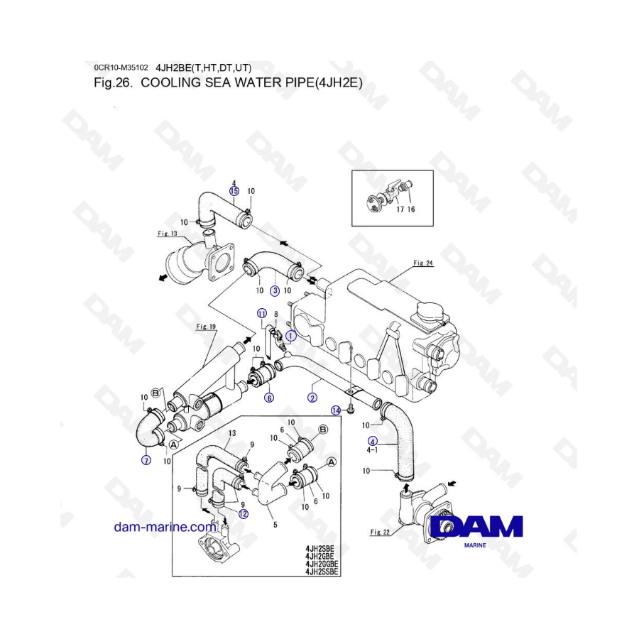 Yanmar 4JH2 - COOLING SEA WATER PIPE
