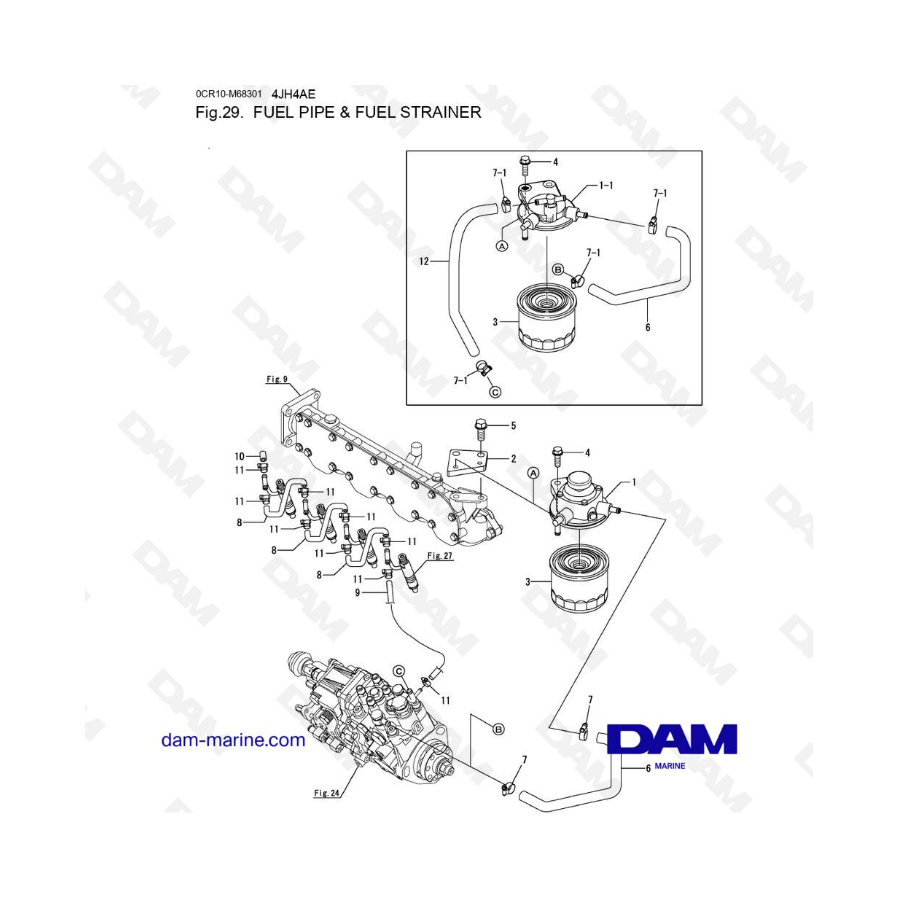 Yanmar 4JH4-AE - FUEL PIPE & FUEL STRAINER