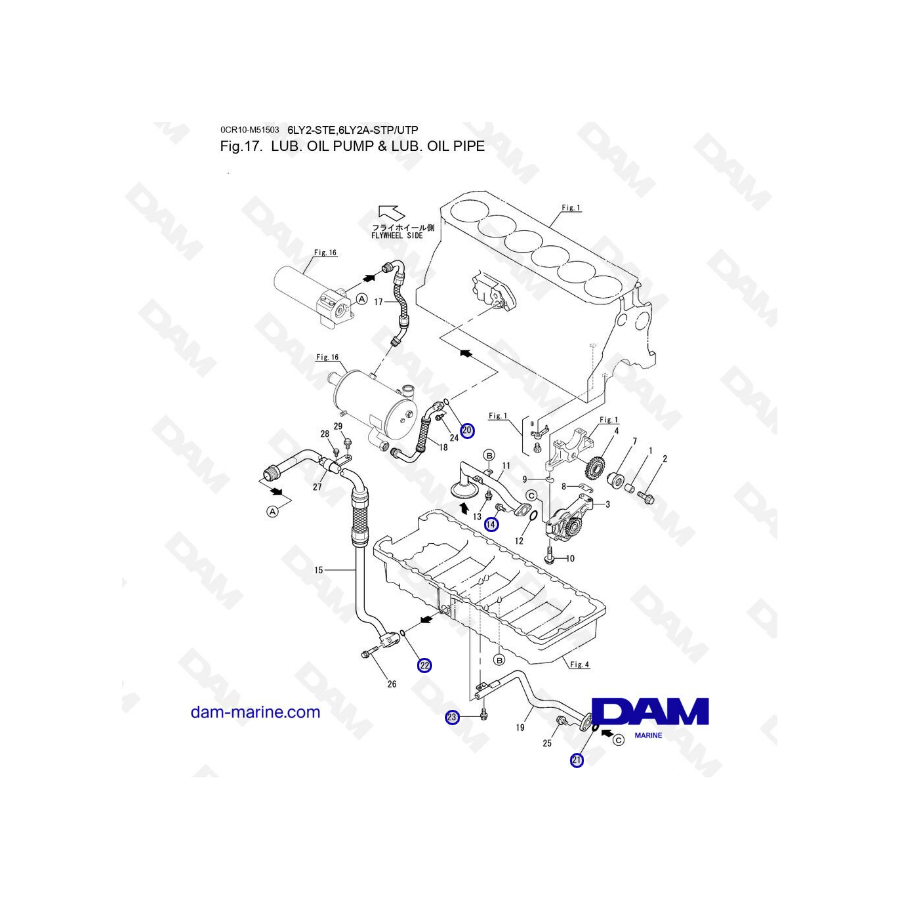 Yanmar 6LY2 - LUB. OIL PUMP & LUB. OIL PIPE