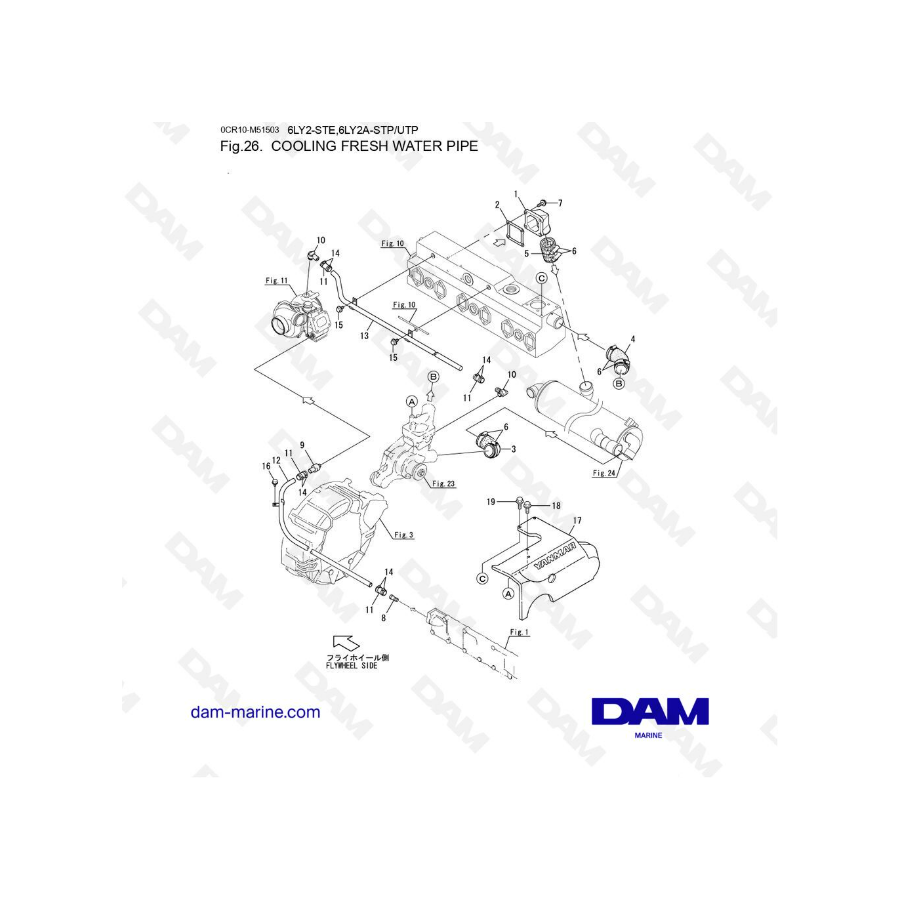Yanmar 6LY2 - TUBERÃA DE AGUA DULCE DE REFRIGERACIÃ“N