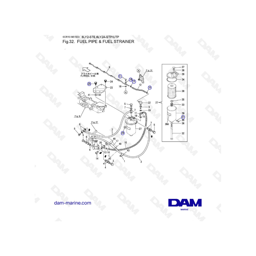 Yanmar 6LY2 - FUEL PIPE & FUEL STRAINER