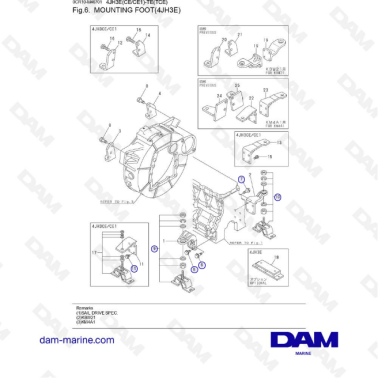 Yanmar 4JH3E - PIE DE MONTAJE