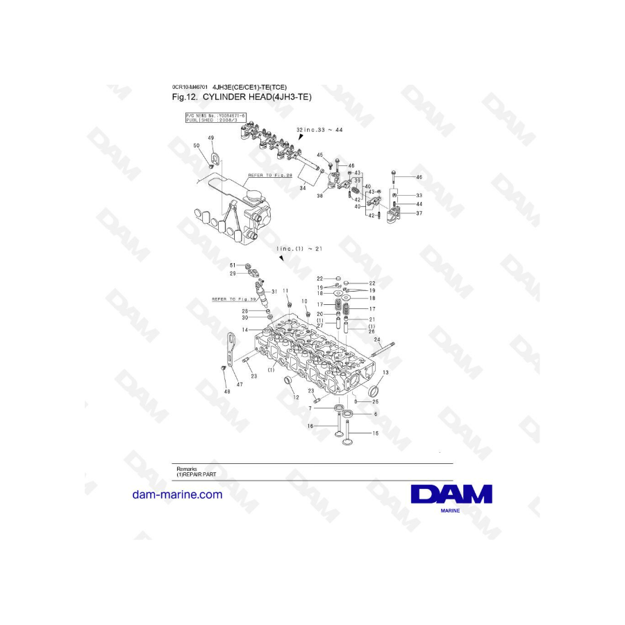 Yanmar 4JH3-TE - CABEZA DE CILINDRO