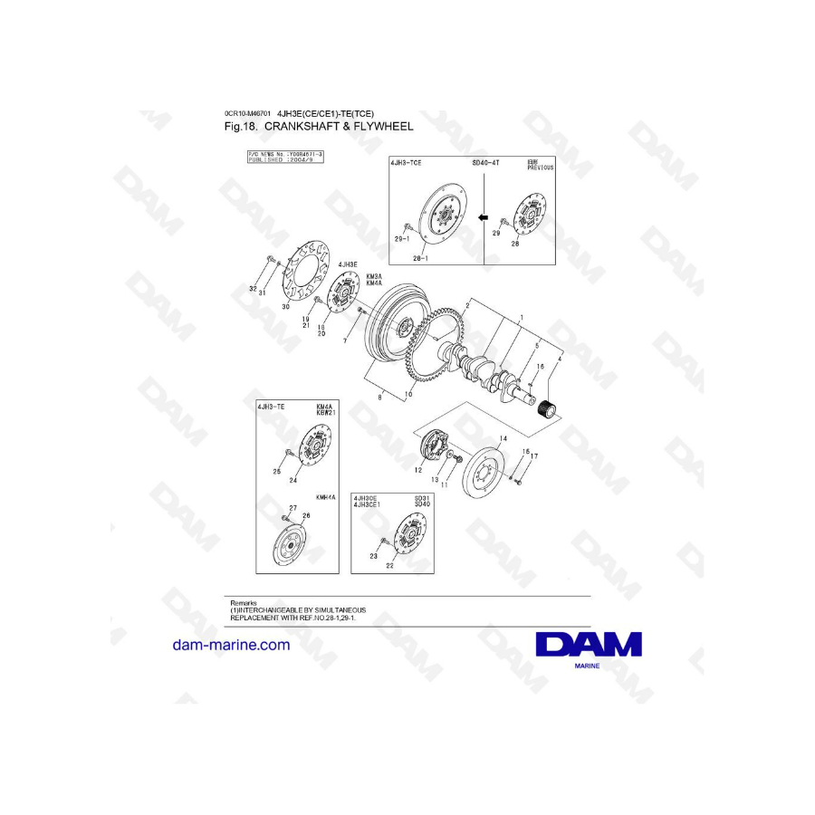 Yanmar 4JH3-E - TE - CRANKSHAFT & FLYWHEEL