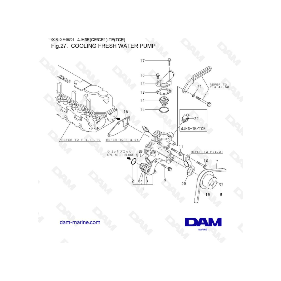 Yanmar 4JH3E - TE - COOLING FRESH WATER PUMP