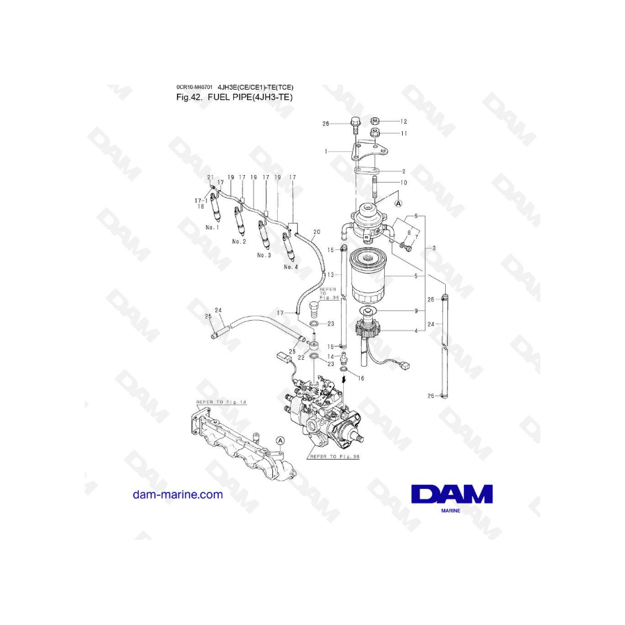 Yanmar 4JH3-TE - TUBERÍA DE COMBUSTIBLE