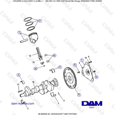 VUE ECLATEE - MERCRUISER 4.3LX (GEN +) GM262 V6 - 1996-1997 - Crankshaft & Piston