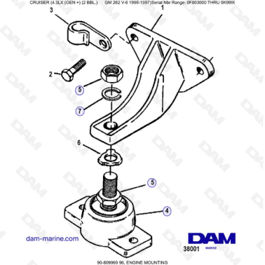 VUE ECLATEE - MERCRUISER 4.3LX (GEN +) GM262 V6 - 1996-1997 - Support moteur