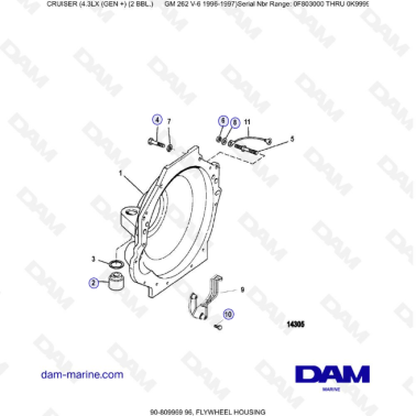 VUE ECLATEE - MERCRUISER 4.3LX (GEN +) GM262 V6 - 1996-1997 - FLYWHEEL HOUSING