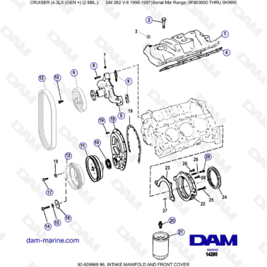 VUE ECLATEE - MERCRUISER 4.3LX (GEN +) GM262 V6 - 1996-1997 - Pipe d'admission