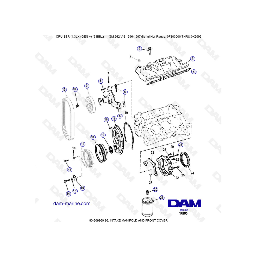 VISTA DE DESPIECE - MERCRUISER 4.3LX (GEN +) GM262 V6 - 1996-1997 - Colector de Admisión
