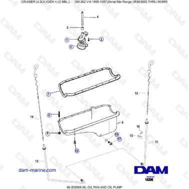 VUE ECLATEE - MERCRUISER 4.3LX (GEN +) GM262 V6 - 1996-1997 - Oil Pan & Oil Pump
