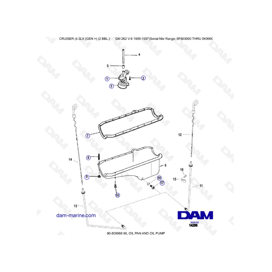 EXPLODED VIEW - MERCRUISER 4.3LX (GEN +) GM262 V6 - 1996-1997 - Oil Pan & Oil Pump 