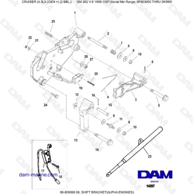 VUE ECLATEE - MERCRUISER 4.3LX (GEN +) GM262 V6 - 1996-1997 - Shift bracket
