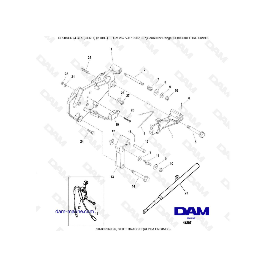VISTA DESCUBIERTA - MERCRUISER 4.3LX (GEN +) GM262 V6 - 1996-1997 - Soporte de cambio