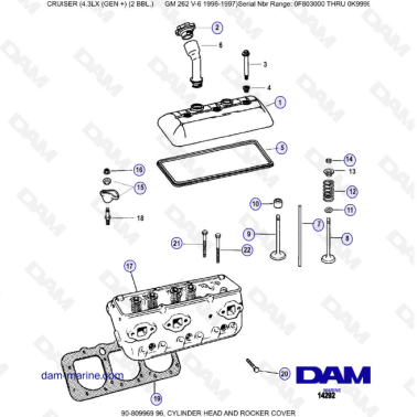 VUE ECLATEE - MERCRUISER 4.3LX (GEN +) GM262 V6 - 1996-1997 -