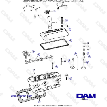 VUE ECLATEE - MERCRUISER 4.3L MPI ALPHA/BRAVO - Cylinder Head & Rocker Cover
