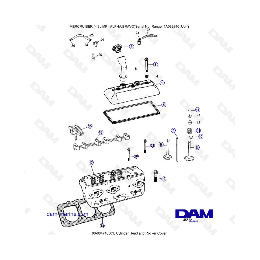 VUE ECLATEE - MERCRUISER 4.3L MPI ALPHA/BRAVO - Cylinder Head & Rocker Cover