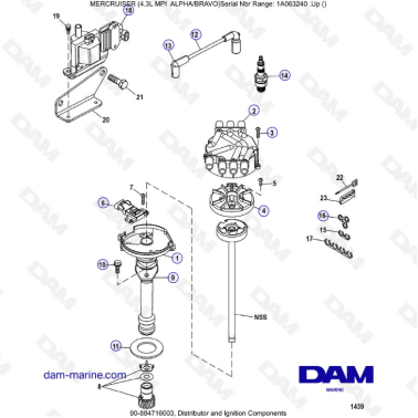 VUE ECLATEE - MERCRUISER 4.3L MPI ALPHA/BRAVO - Distributor & Ignition Components