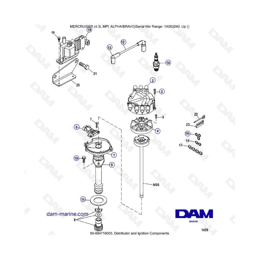 VUE ECLATEE - MERCRUISER 4.3L MPI ALPHA/BRAVO - Distributor & Ignition Components