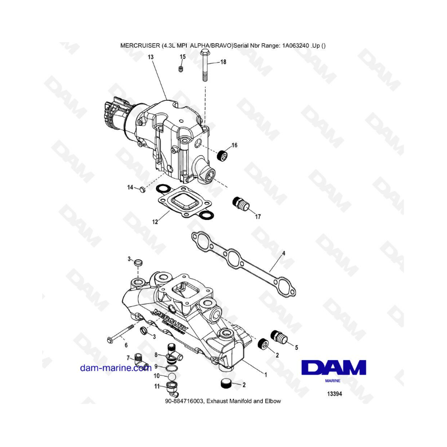 VISTA DE DESPIECE - MERCRUISER 4.3L MPI ALPHA/BRAVO - Colector de escape 