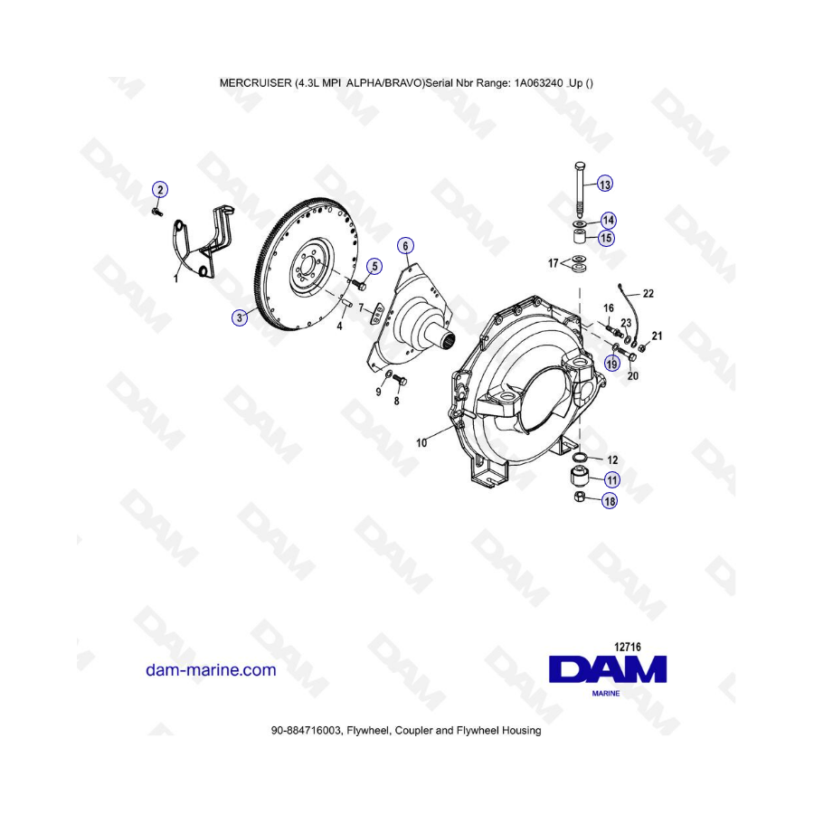 VISTA DESPIECE - MERCRUISER 4.3L MPI ALPHA/BRAVO - Volante, acoplador y carcasa del volante