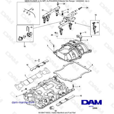 VUE ECLATEE - MERCRUISER 4.3L MPI ALPHA/BRAVO - Intake Manifold & Fuel Rail