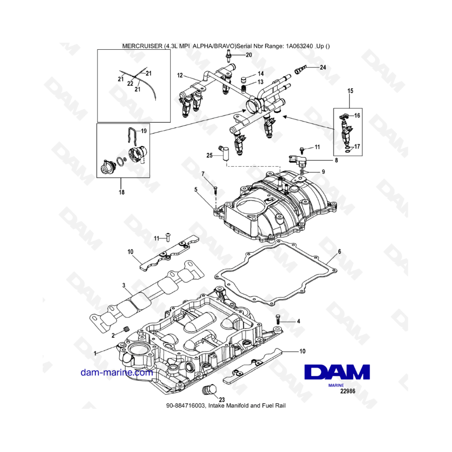 VUE ECLATEE - MERCRUISER 4.3L MPI ALPHA/BRAVO - Intake Manifold & Fuel Rail